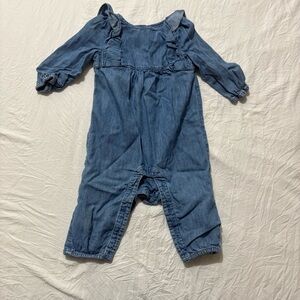 GAP Baby Girls 6-12 Month Blue Denim Jean Long Sleeve Romper